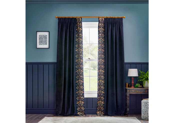 Strawberry Thief Embroidery Pencil Pleat, Indigo - Ready Made Curtains - Image 7